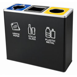 Cos de gunoi negru pentru colectare selectiva, 3 compartimente, 3x60L