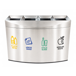 Cos gunoi modern pentru colectare selectiva din inox, 4 compartimente, 3x60L