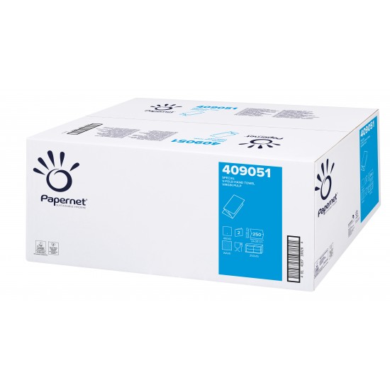 Prosoape albe de hartie, pliate V fold, 24 x 21 cm, in 2 straturi, Papernet, 250 buc/pachet, 15 pac/bax Prosoape albe de hartie, pliate V fold, 24 x 21 cm, in 2 straturi, Papernet, 250 buc/pachet, 15 pac/bax