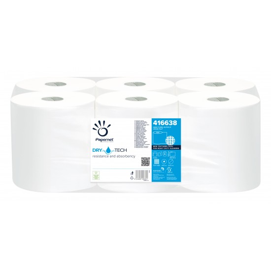Rola prosop cu derulare externa, autocut Dry Tech, alb, celuloza, 1 strat, Papernet, 300m, 6 role/ bax Rola prosop cu derulare externa, autocut Dry Tech, alb, celuloza, 1 strat, Papernet, 300m, 6 role/ bax