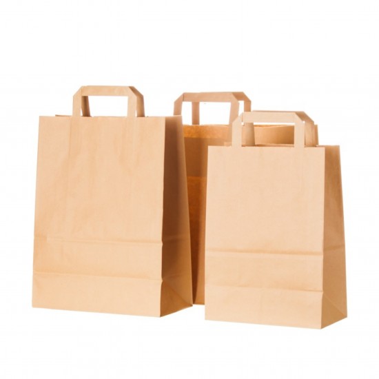 Pungi din hartie natur cu maner plat, 22 x 10 x 28 cm, 250 buc/set Pungi din hartie natur cu maner plat, 22 x 10 x 28 cm, 250 buc/set