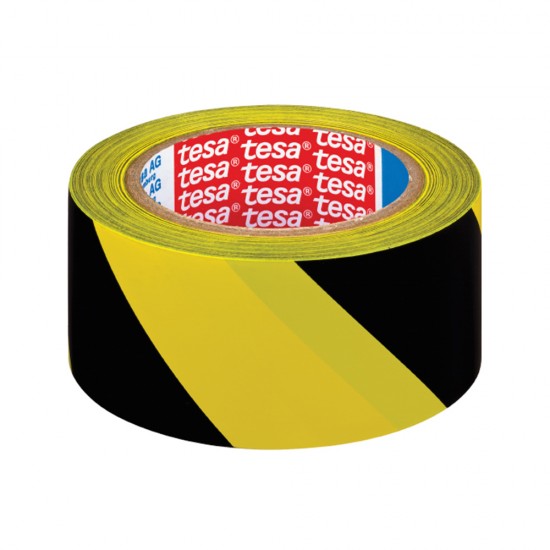 Banda adeziva de marcare Tesa,  negru/galben, 50 mm x 33 m