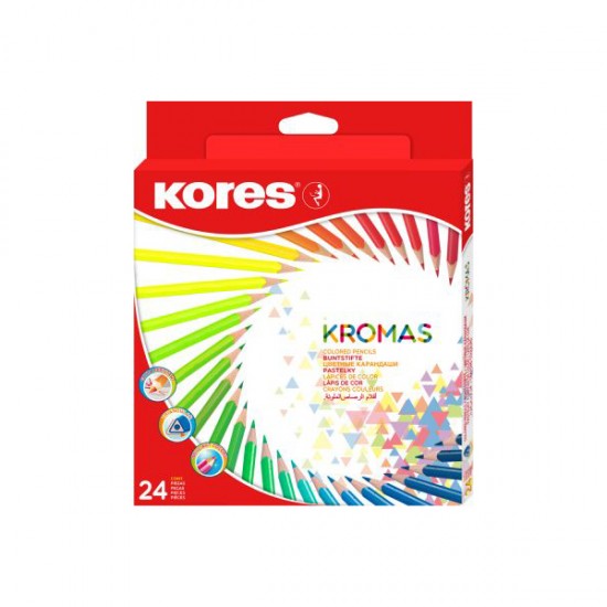 Creioane colorate Kores Kromas, triunghiulare 3 mm, 24 culori/cutie Creioane colorate Kores Kromas, triunghiulare 3 mm, 24 culori/cutie