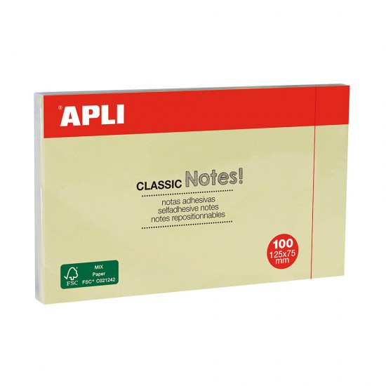 Notite adezive, Apli, 125 x 75 mm, galben, 100 file Notite adezive, Apli, 125 x 75 mm, galben, 100 file