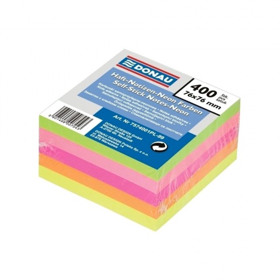 Notite autoadezive, Donau, 76 x 76 mm, neon, 400 file Notite autoadezive, Donau, 76 x 76 mm, neon, 400 file