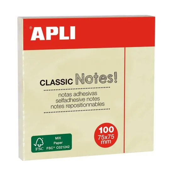 Notite adezive, Apli, 75 x 75 mm, galben, 100 file Notite adezive, Apli, 75 x 75 mm, galben, 100 file